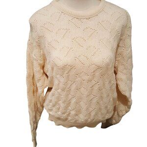 Vintage 80s Lands End Yellow Sweater Womens M 100% Cotton USA